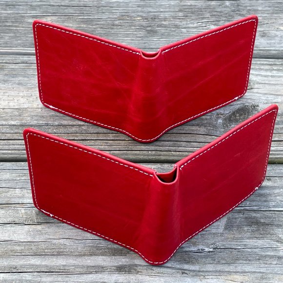 Cardholder Men  Wallet RedWhite Leather Handmade Lot of 2 - Picture 14 of 14